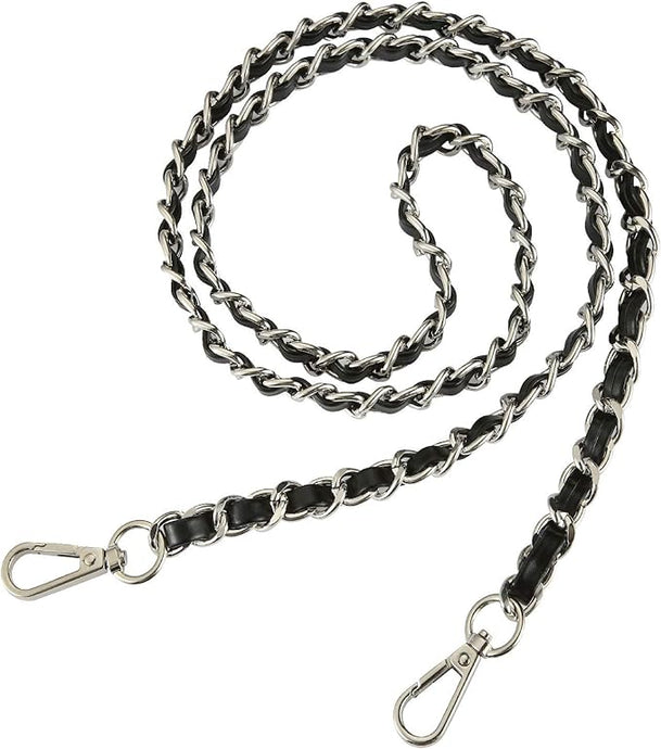 Metal & Leather Crossbody Chain-Silver